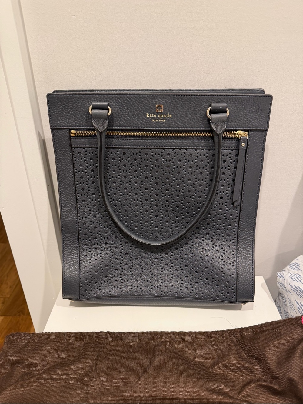 Kate Spade New York grey perforated/laser-cut leather tote